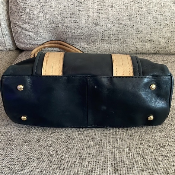 B. Makowsky Rockefeller Leather Satchel Black and Tan - Picture 9 of 15